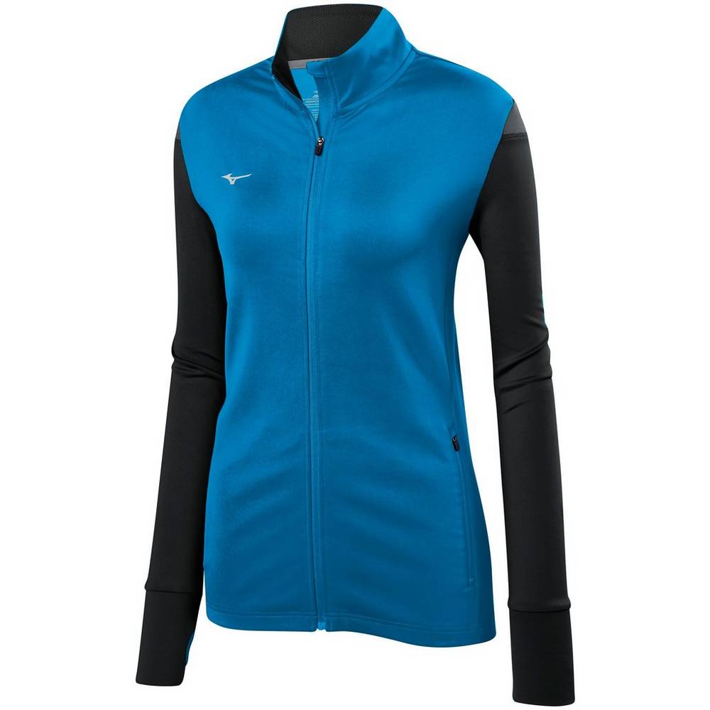 Womens Mizuno Horizon Full Zip Volleyball Jacket Blue/Black Philippines (EUZFCJ540)